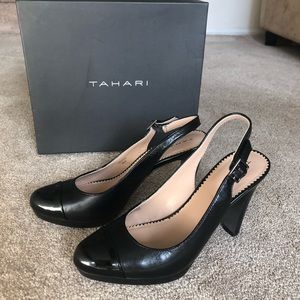 Tahari Kristen Black Round Toe Heel With Ankle Strap 6.5M